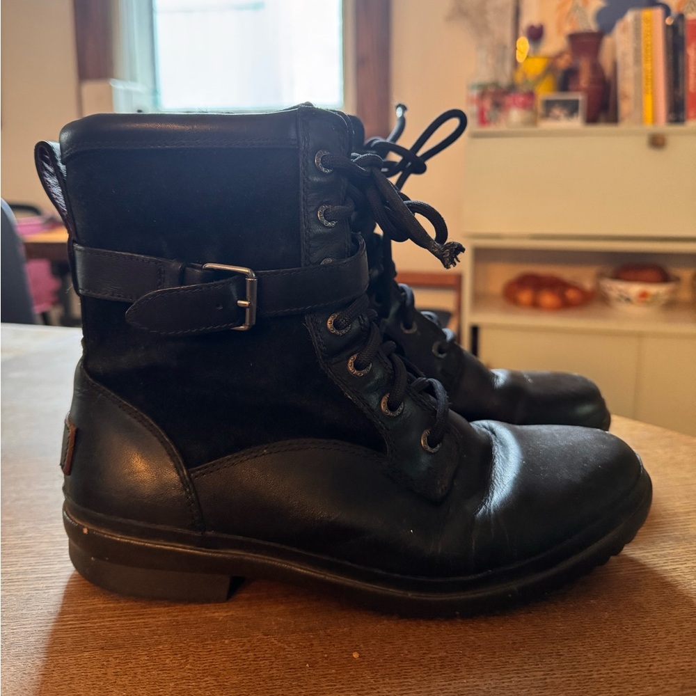 UGG Kesey Boots black leather and suede fleece lining 8